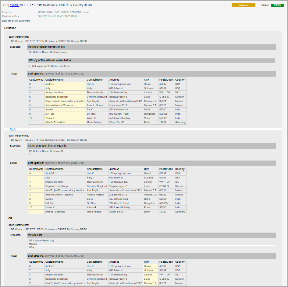 Sample report output for MS SQL Database Check